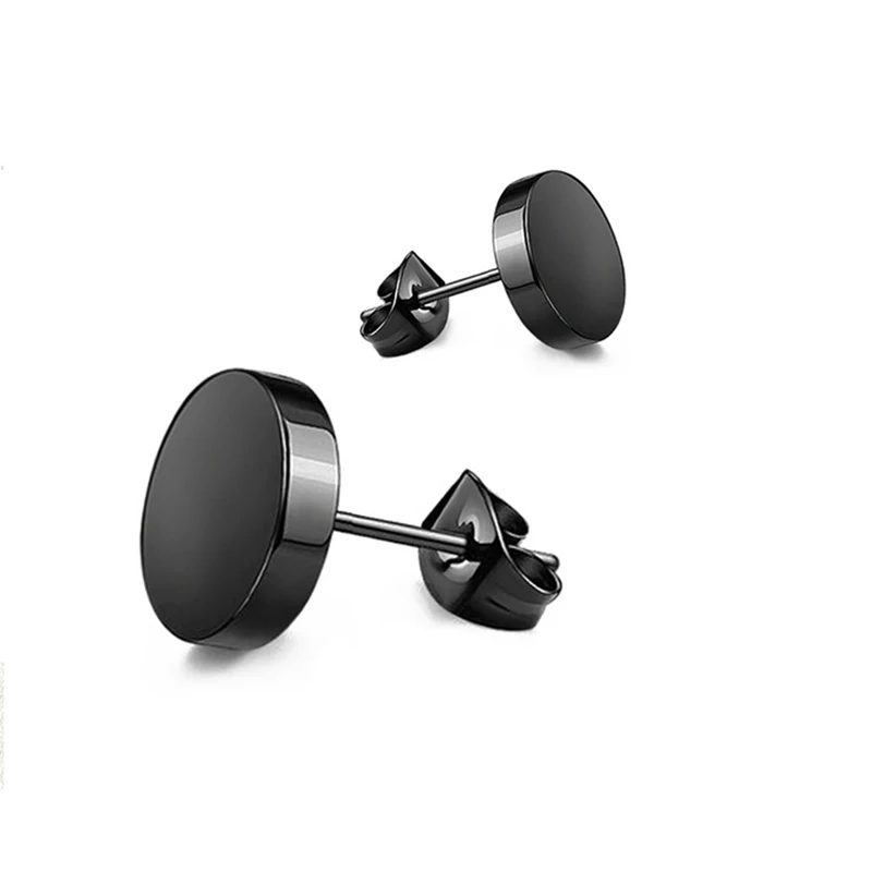 

Stainless Steel Ear Studs Earrings Black Silver Color Round Shaped Clasp Push Back Earrings for Women Men Jewelry Cool Gift