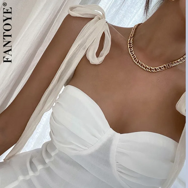 Женское облегающее мини-платье FANTOYE белое на шнуровке с открытой спиной для клуба