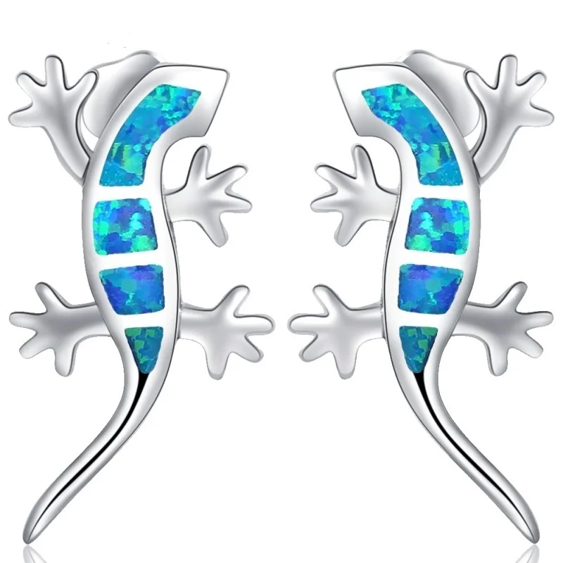 

Cute Animal Fashion Women Earrings Gecko Fire Opal Ear Stud Wedding Party Gift For Girl Jewelry Ear Accessories