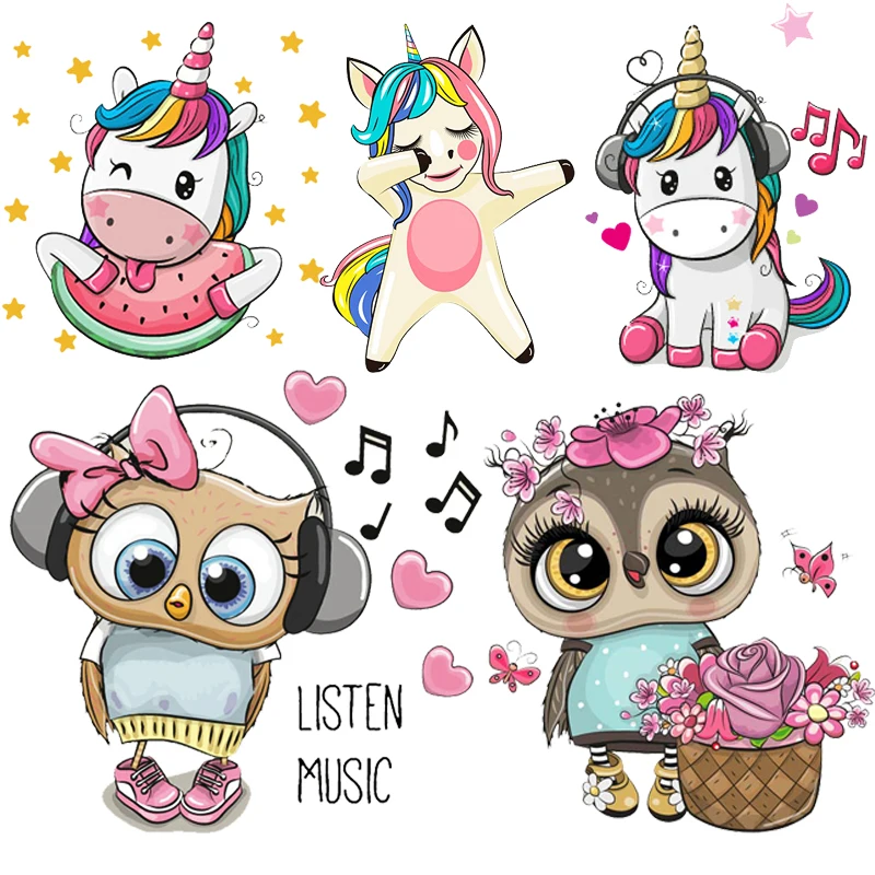 

Cute Animal Unicorn Heat Transfer Vinyl for Clothing For T-shirt Stickers Iron On Bird/Rabbit Transfers For T-shirt Applique