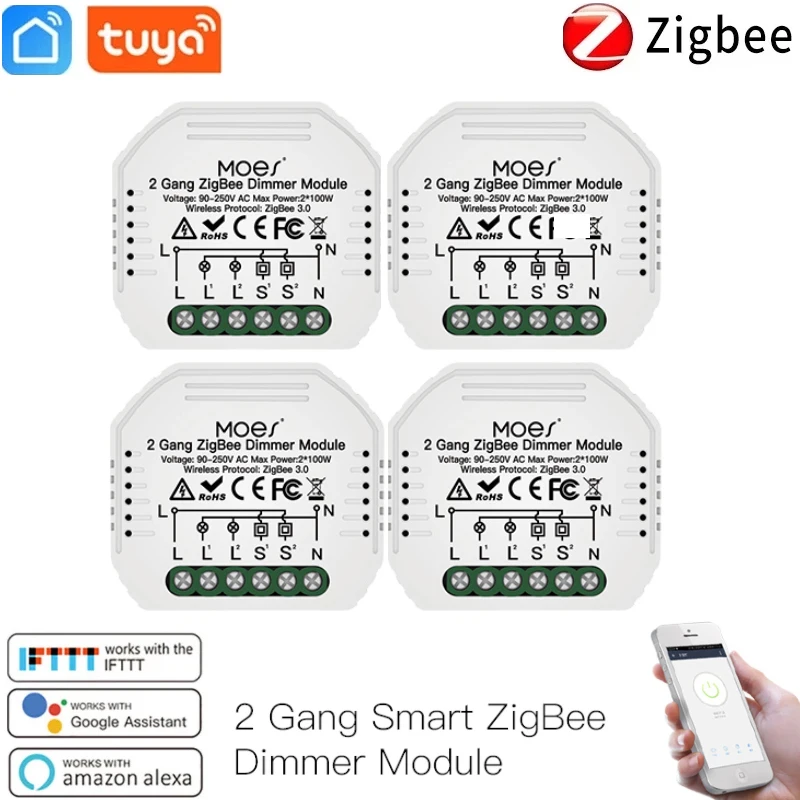 

Mini DIY Tuya ZigBee 3.0 Smart 1/2 Gang Light Dimmer Switch Module Hub Required Smart Life App Alexa Google Home Voice Control