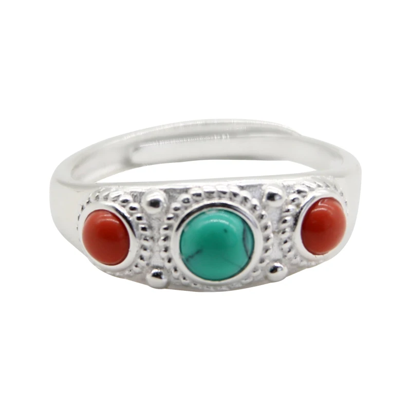 

Ethnic Style Mongolian Element 925 Sterling Silver Ring Tibetan Characteristic Ring Inlaid Turquoise Index Finger Ring