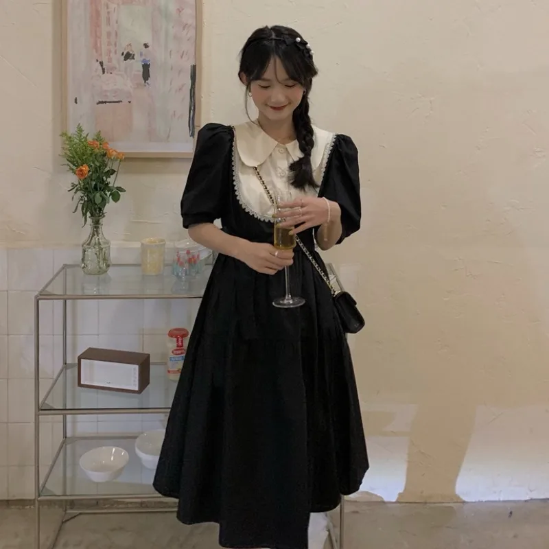 

French Dress 2021 New Summer Korean Style Doll Collar Salty Sweet Western Style Waist-Slimming Slimming Midi Dress Women