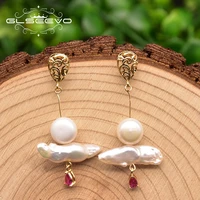 glseevo natural baroque freshwater pearl rose red pendant earrings woman simple party exquisite fashion gift jewelry ge1050a