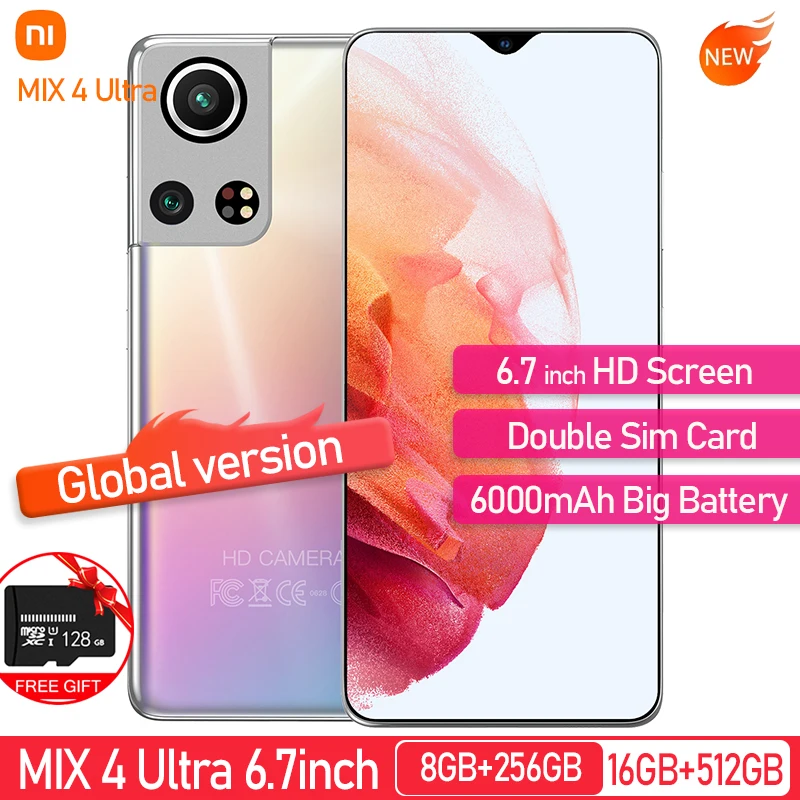 Смартфон глобальная версия MIX 4 Ultra 6 7 дюйма 16 ГБ + 512 телефон Android Аккумулятор 6000 мАч