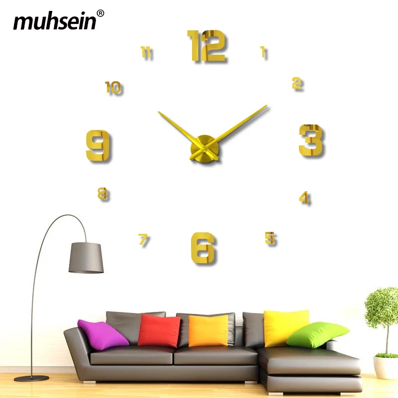 

Muhsein New Wall Clock Modern Big Number Design Clock 3D DIY Acrylic Mirror Wall Sticker Clock Unique Mute Watch Free Shipping