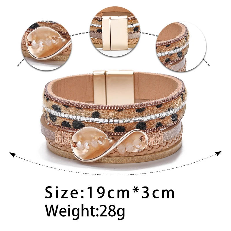ZG кожаный плетеный браслет цвета хаки для женщин с животным мехом и кристаллами