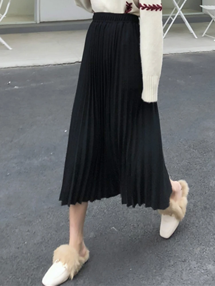 Черная тонкая юбка с завышенной талией половина тела Женская Осенняя коллекция