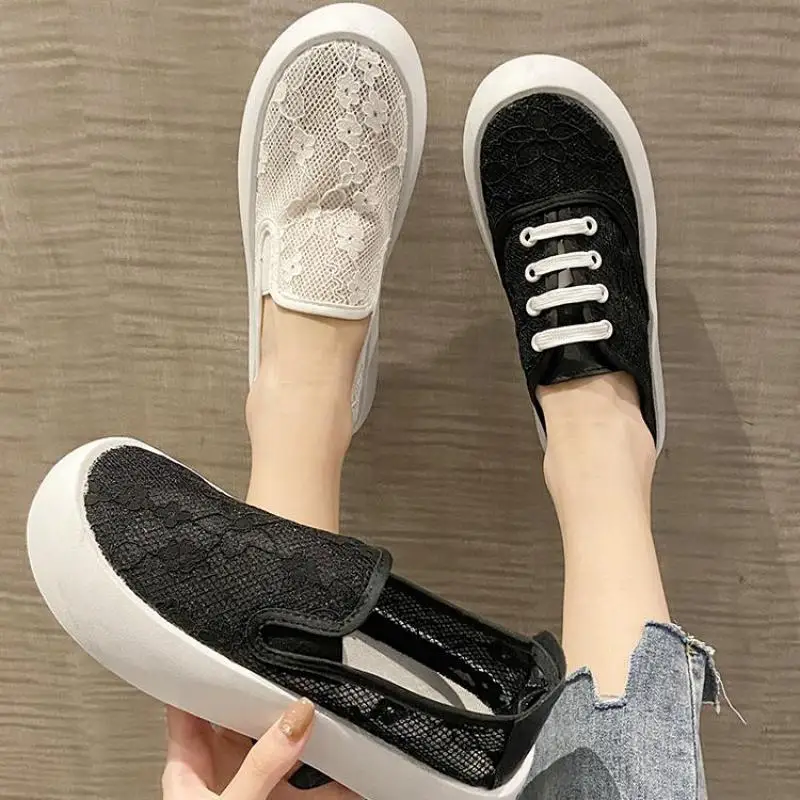 

Fisherman's Shoe New Summer Mesh Flat Platform Slip-on Shoes Women Round Toe Hollow Outs Casual Flats Shoes Leisure Sneakers