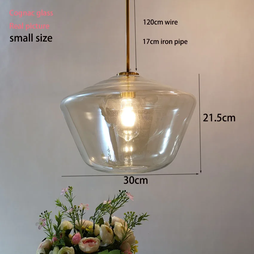 30cm Cognac glass Современный стеклянный обеденный светильник, подвесной светильник, прозрачный/коньячный стеклянный скандинавский подвесной светильник для бара, кафе, ресторана, гостиной, осветительные приборы - Цвет корпуса: 30cm Cognac glass