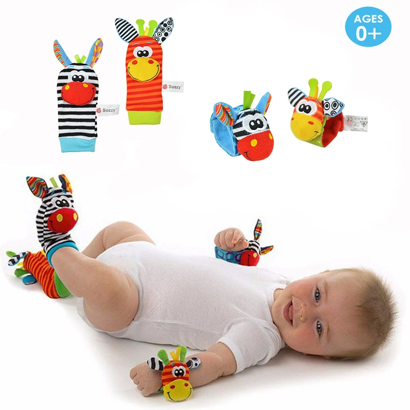 

Baby Newborn Socks Rattle Toys Cartoon Animal Plush Wrist Rattle And Foot Socks For 0-24 Months Infant Boy Girl Educational Toys