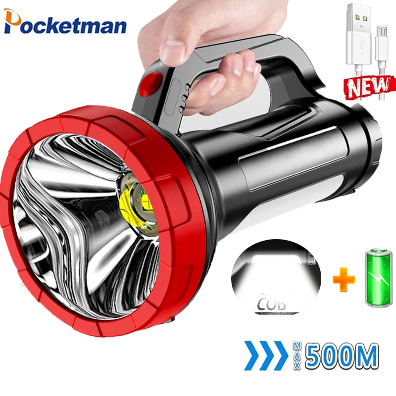 

90000LM High Power Portable Flashlight Torch Long Use Searchlight Waterproof Spotlight with Base Camping USB Work Light Lantern