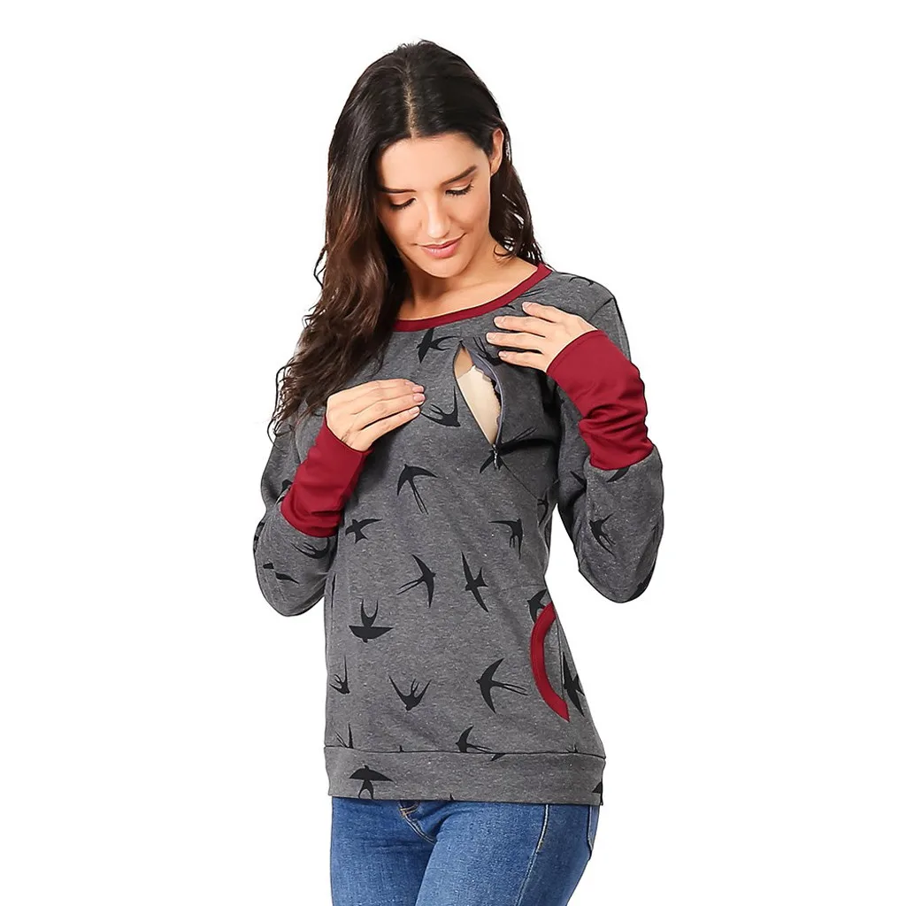 Womens Autumn Maternity Sweatshirt Breastfeeding Clothes Hooded Pregnant Hoodies Women Nursing Tops Pregnancy Sweatshirt