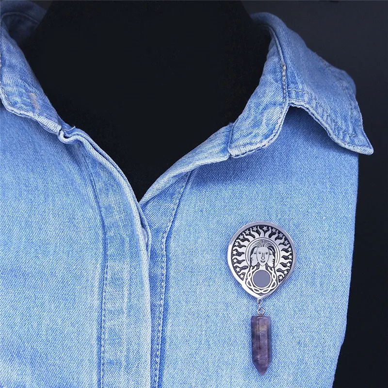 

Witchcra Pentagram Irish Knot Witch Hexagonal Pendulum Reiki Chakra Stainless Steel Brooch Women/Men Jewelry Pin Badge X7010S05