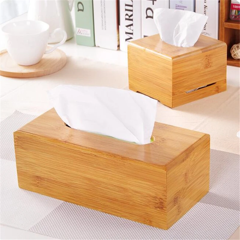 Fashion Style Bamboo Square Tissue Box Creative Seat Type Roll Storage Paper Canister Eco-Friendly Wood Table Decor | Дом и сад