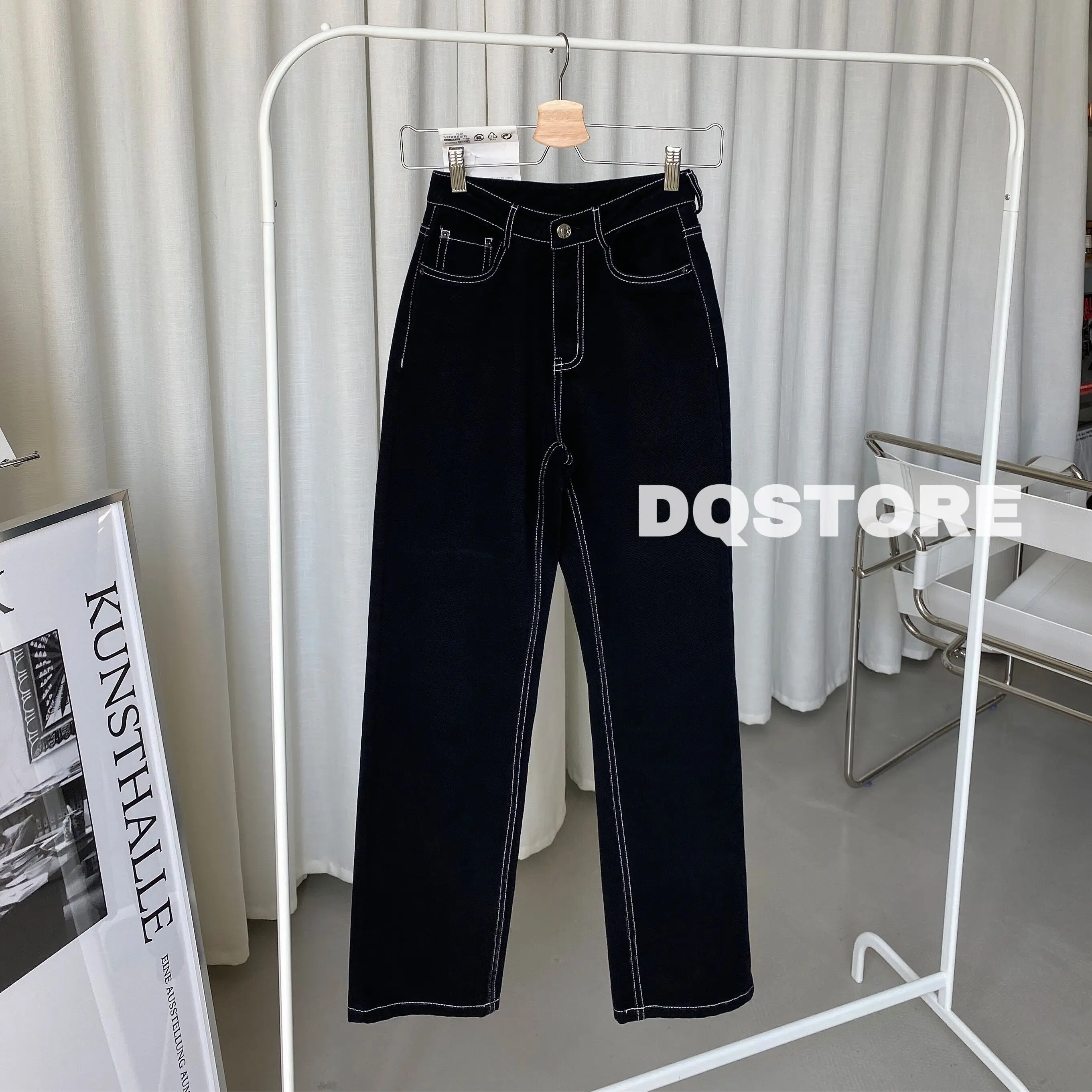 

Fashion White Jeans for Women High Waist Long Streetwear Trousers Straight Leg Pants Denim Ladies Baggy Femme Black