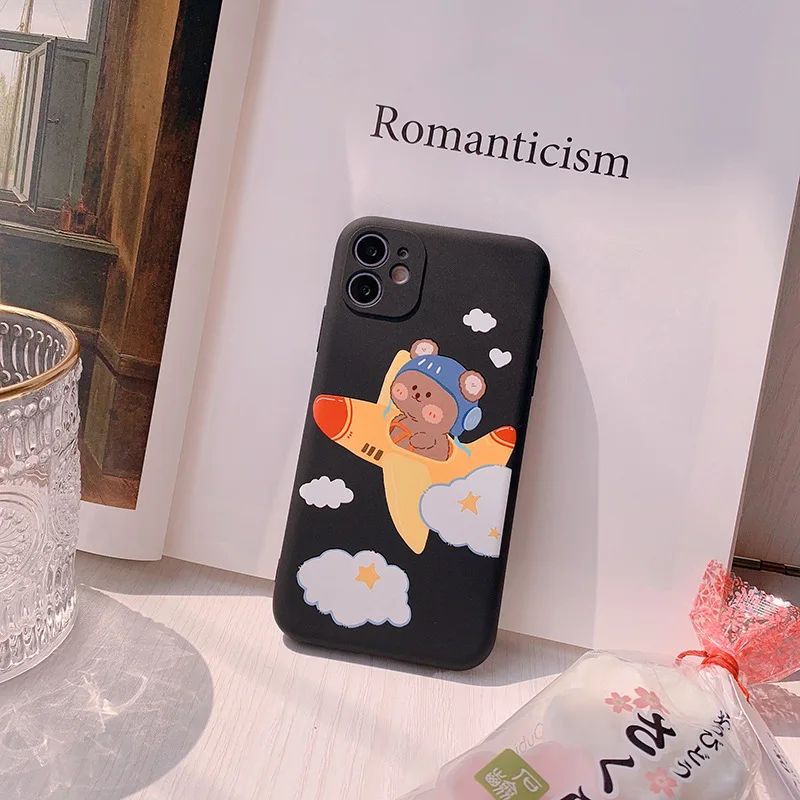 2021 High Quality Catoon Animal Rabbit Bear Pilot Case For iPhone 12 12min 12Pro 11 11PROMAX 11PRO 7 8 7Plus 8Plus X XS XSMAX XR | Мобильные