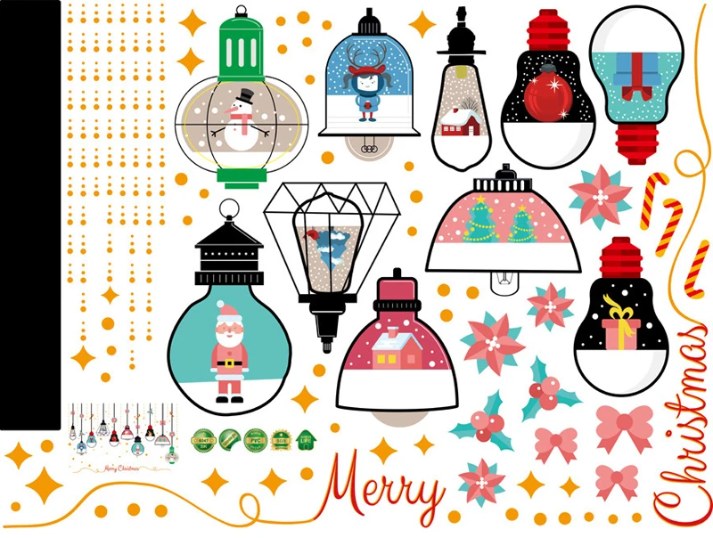 

Creative Christmas Chandelier Wall Stickers Christmas Window Decoration Lovely Light Bulb Home Decor Art Wall Decals Removable