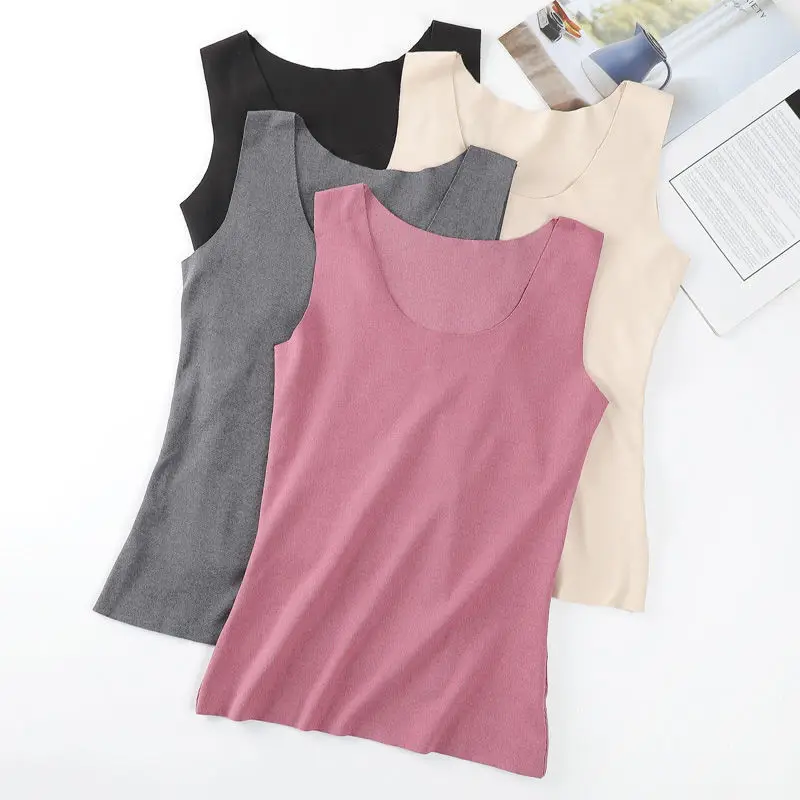 

Women 2021 Winter Fashion Slim Thermal Underwear Tops Female Solid Color Sleeveless Tops Ladies Sexy Inner Wear Vest Tops E306
