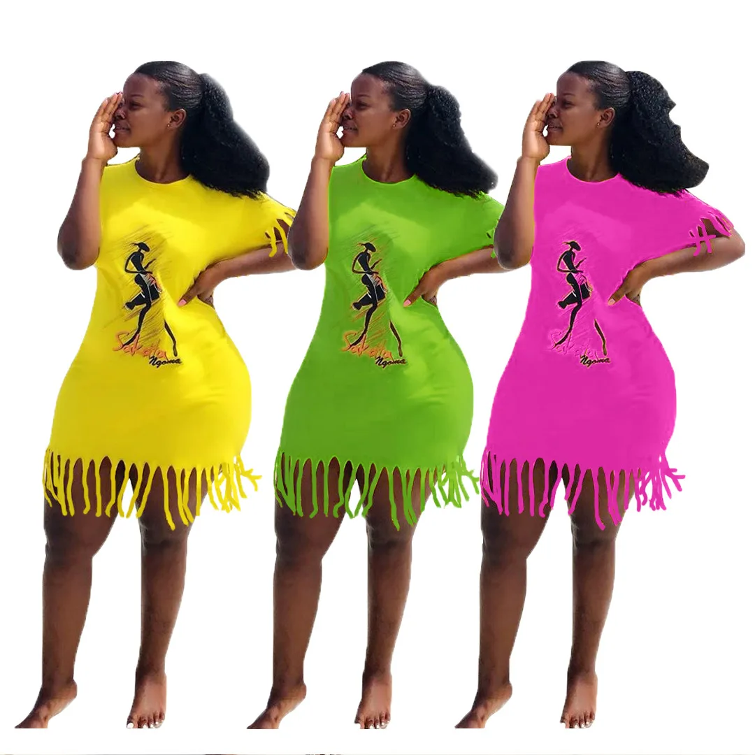 Платье в африканском стиле новый стиль Сексуальное Женское с принтом круглым