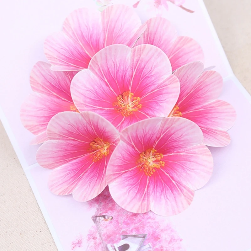 

Peach Blossom Greeting Cards Handmade Birthday Wedding Invitation 3D Up Card