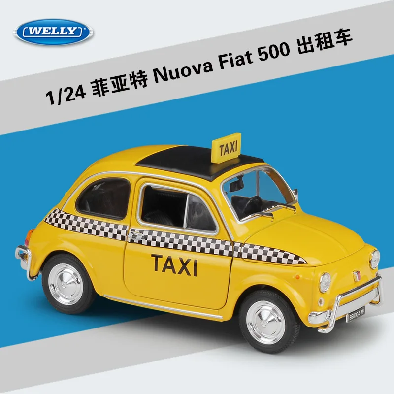 

WELLY Diecast 1:24 Simulator Metal Model Car Nuova Fiat 500\1999 Ford Crown Victoria Taxi Alloy Toy Car For Kids Gift Collection