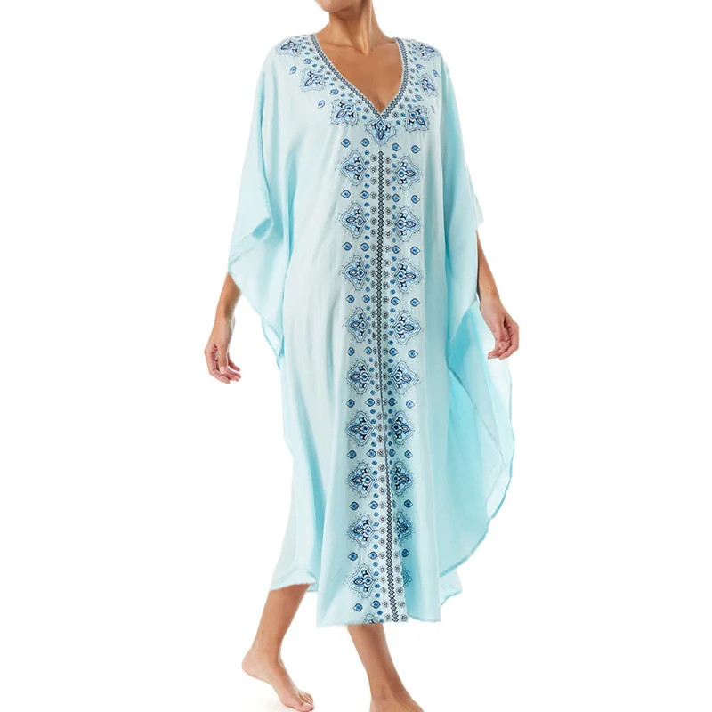 Длинное Хлопковое платье-Кафтан оверсайз Пляжное платье большого размера с
