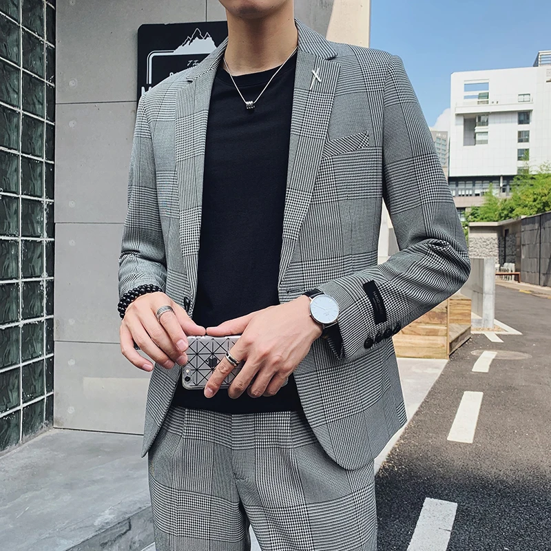 2021 (пиджак + брюки) новый мужской деловой Повседневный твидовый 2 набора маленьких