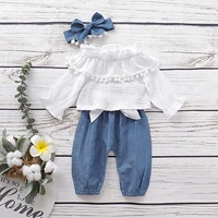 0 18 months infant baby girls clothes sets flare sleeve solid topspantsheadband infant 3pcs outfit girl spring autumn clothing