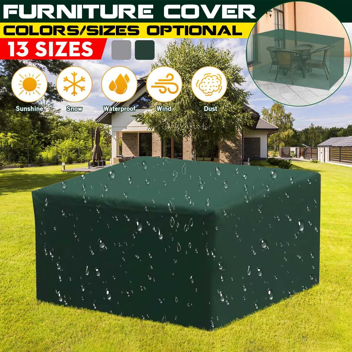 

13 Sizes Waterproof Garden Patio Furniture Cover Outdoor Protection Rain Snow UV Covers Snow Chair Table Sofa Cover