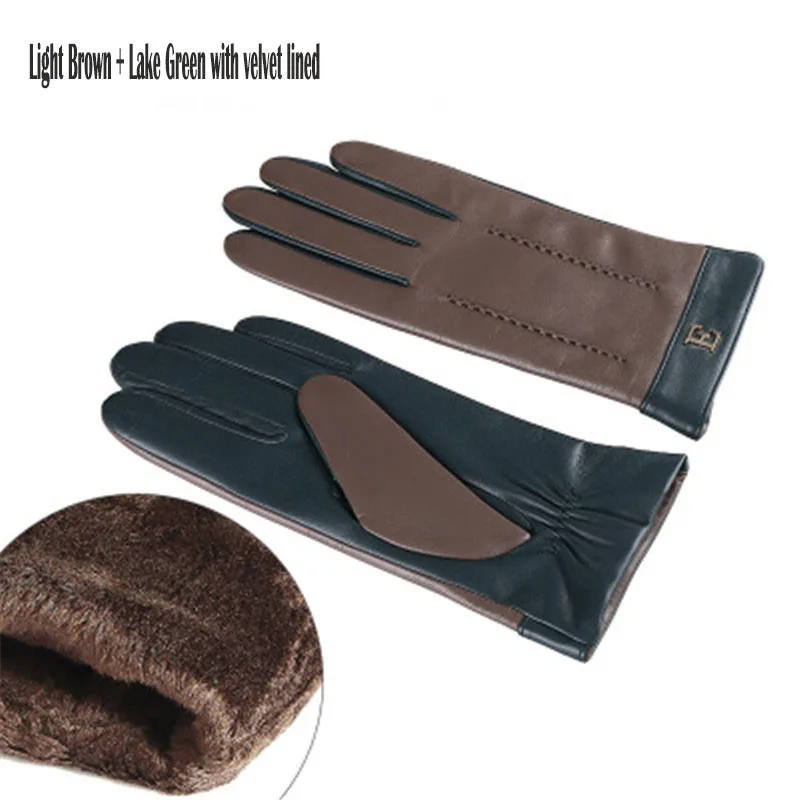 light brown Женские перчатки из натуральной кожи; сезон осень-зима; теплые плюшевые модные Лоскутные женские перчатки из овечьей кожи; ; TE3326 - Цвет: light brown