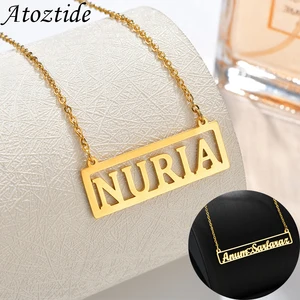 Ожерелья Atoztide с персонализированным полым прямоугольным именем, ожерелья с именной табличкой, ювелирные изделия из нержавеющей стали на заказ для мужчин, подарок на Рождество