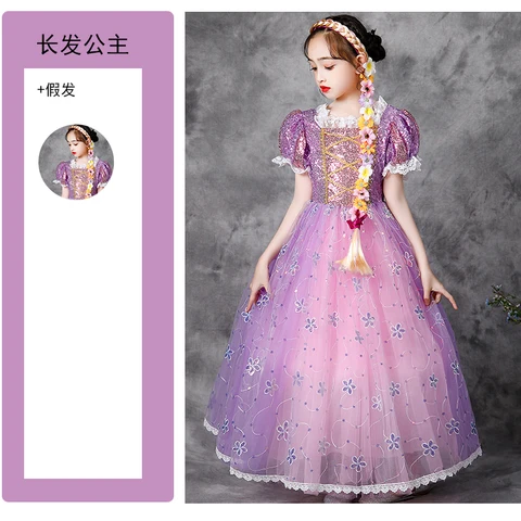 Ruifglasb платья принцессы Рапунцель Детские костюмы с блестками и пышными рукавами для девочек кружевные платья для Софии