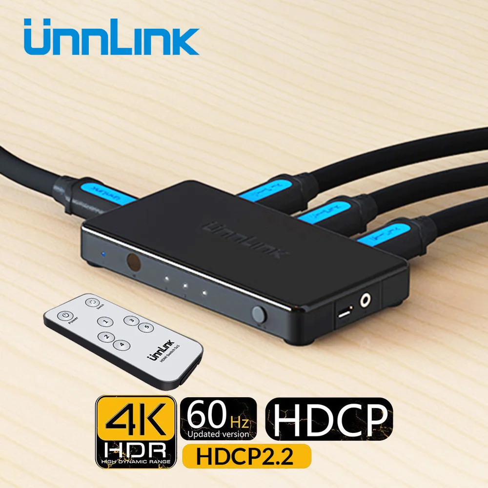 Коммутатор Unnlink HDMI совместимый сплиттер 3x1 UHD 4K 60 Гц RGB4:4:4 HDCP 2 HDR 3 в 1 выход для