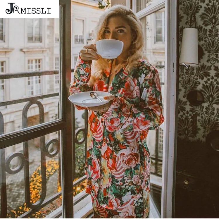 Атласная пижама JRMISSLI женские пижамные комплекты с брюками шелковая длинным