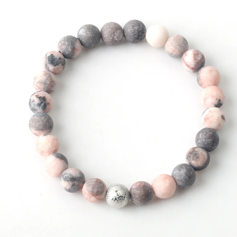 Браслет для пар натуральный камень розовая Зебра искусственное золото серебро