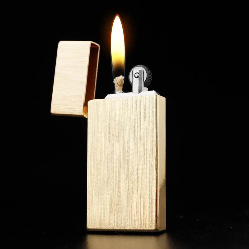 

Ultra-thin Metal Brushed Kerosene Lighter Gasoline Refillable Creative Open Flame Grinding Wheel Lighter Smoking Accessories