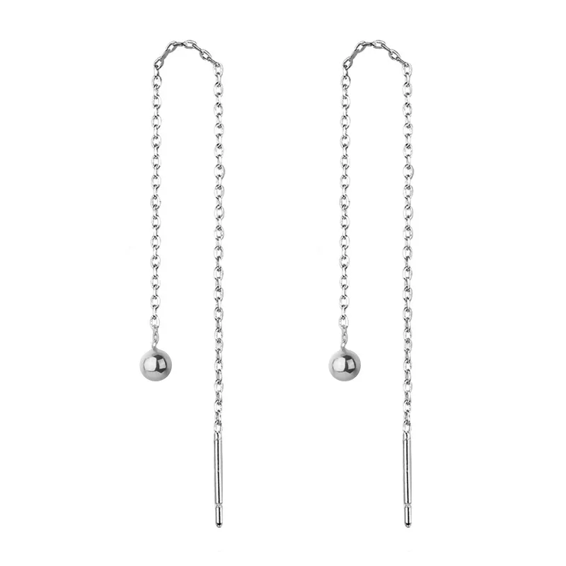 

Simple Style Silver 12 MM long Chain Ball Dangle Earrings 925 Bead Pendant Earrings For Girl Any match