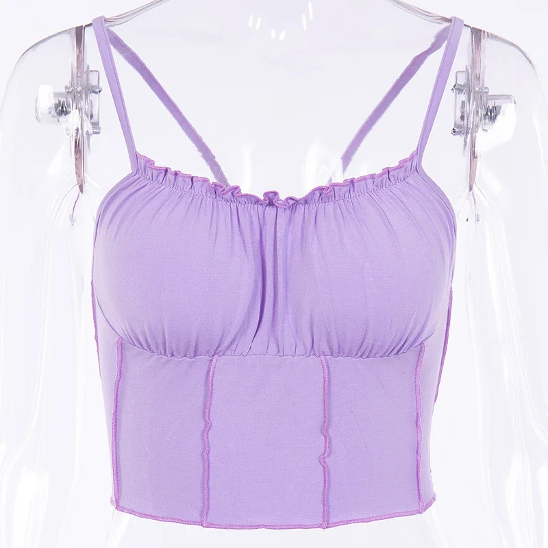 

Sexy 2021 Summer Women Ruffles Tank Top Fashion Ladies Sleeveless Strapless Ruched Slim Crop Top Camisole Female Clothing Tanks