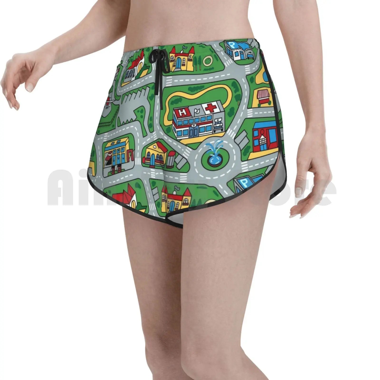 

Car City Carpet Road Rug 90s Nostalgic Toy Swim Shorts Women Beach Shorts 90s Kids Remember Nostalgia Nostalgic