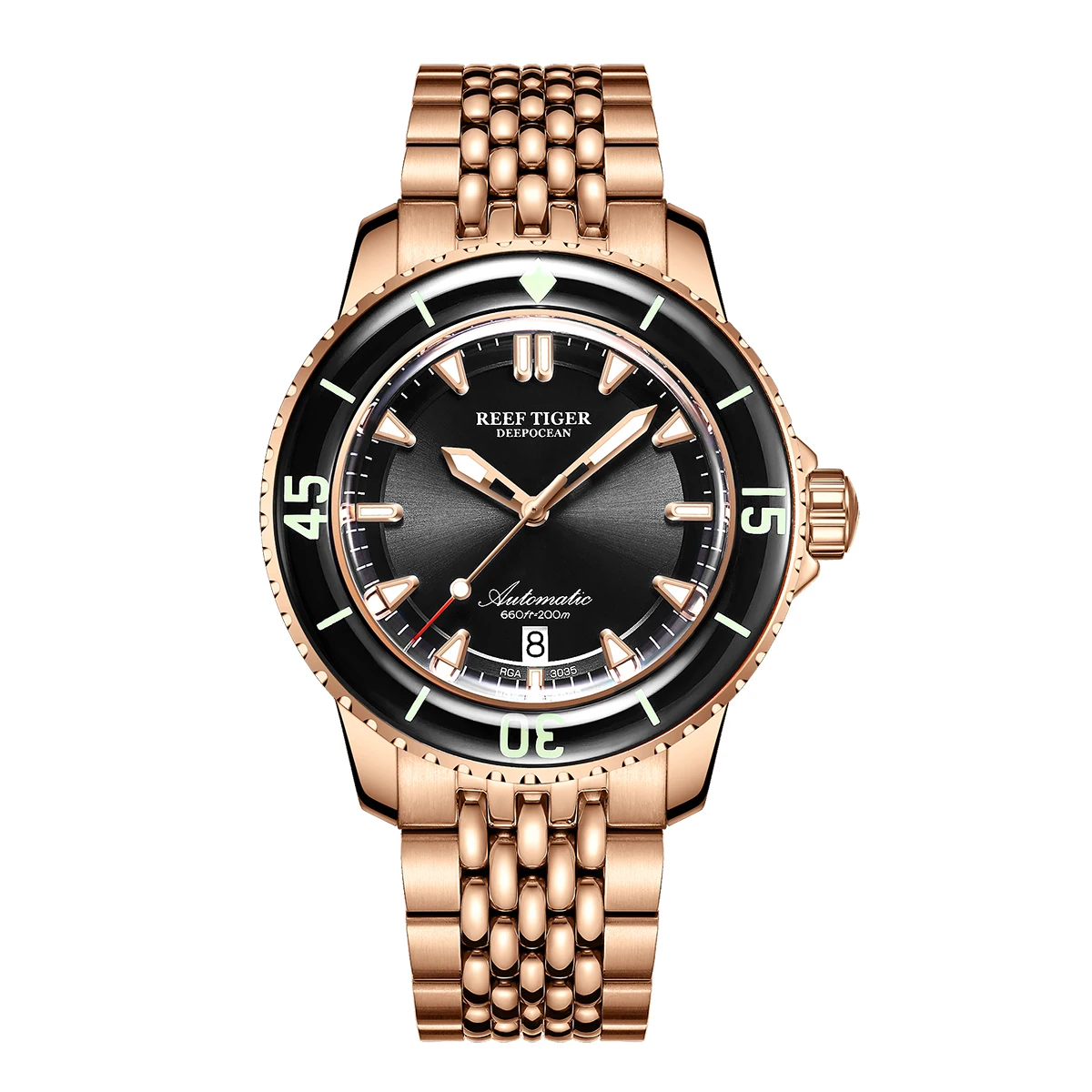 

Reef Tiger/RT Men Automatical Mechanical Watch Rose Gold Dive Sapphire Crystal Bracelet Luminous Waterproof Clock RGA3035