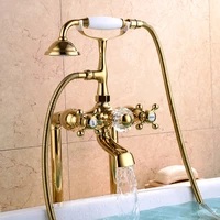 skowll bathtub faucet set telephone type double cross handle deck mount gold tap sk 6703