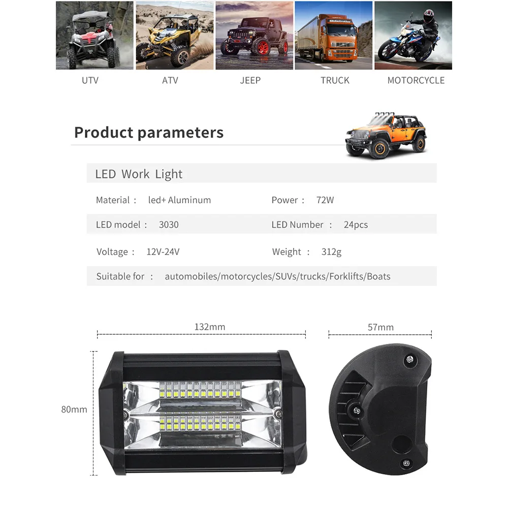 

Headlamp Car Working Light Headlight 24LED Accessories Boat Motorcycle Off-road vehicle