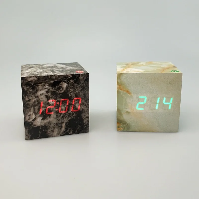 Прямоугольные деревянные часы с мраморным узором цифровые ЖК-дисплеем и