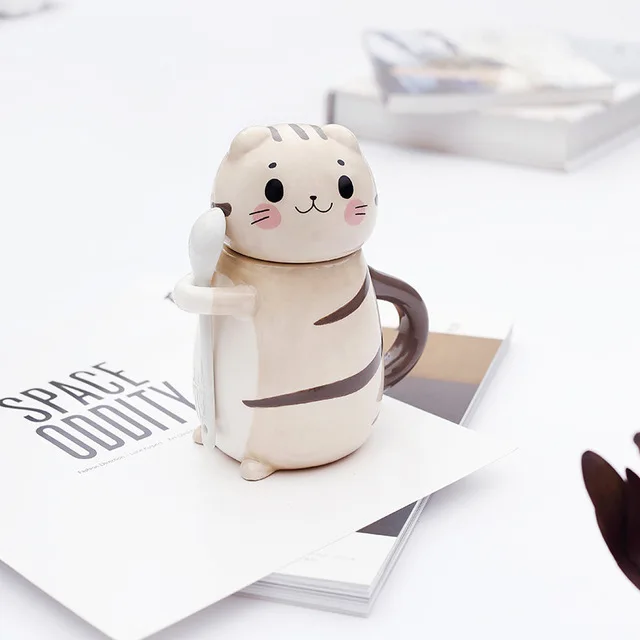 Творческий Кот из мультфильма Kawaii разрисованная вручную керамика кружки 3D чашка для кофе с молоком забавные кружки с крышкой Ложка Рождественский подарок украшение стола