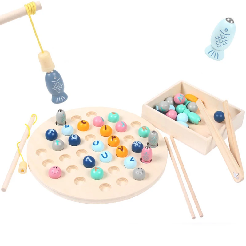 

Деревянные детские игрушки Монтессори, детская игрушка для раннего развития, бусины-клипсы для рыбалки, многофункциональный обучающий алф...