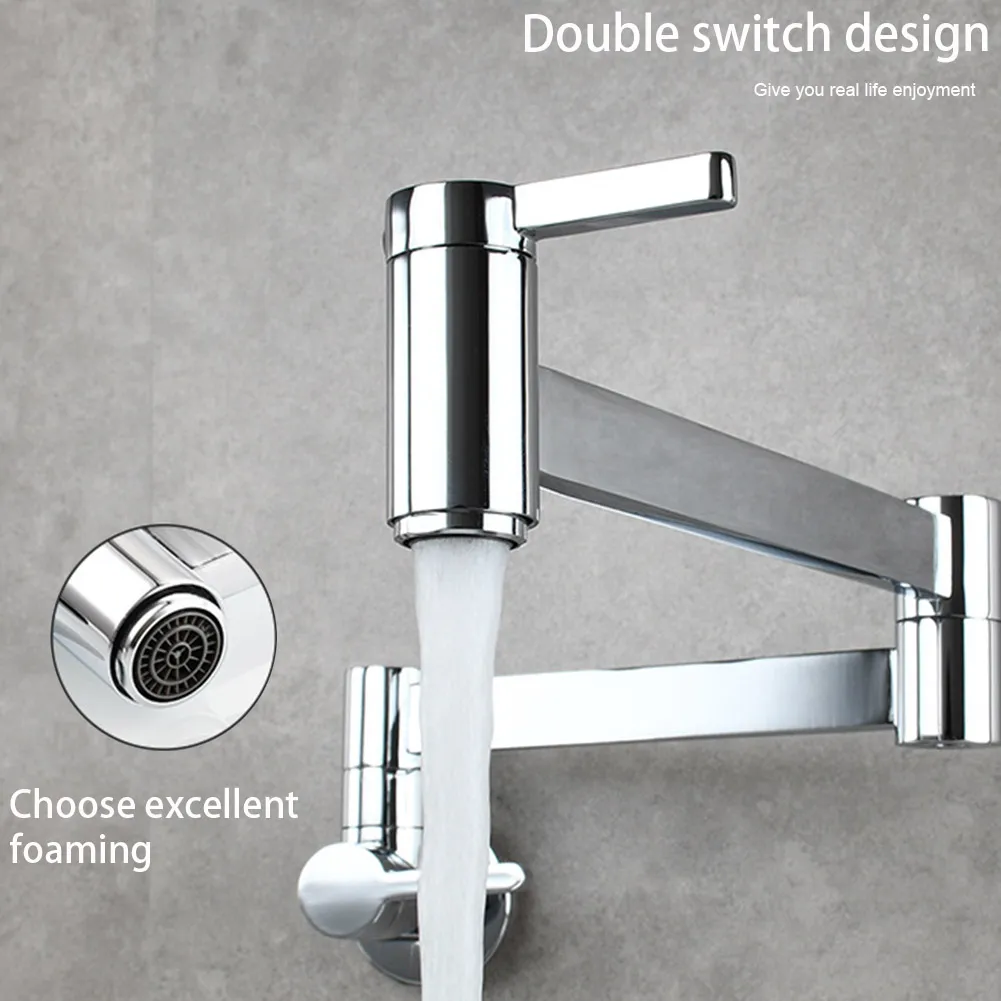 

Wall Mount Double Switch Modern Pot Filler Folding Arm Sink Kitchen Faucet Tap Spout Bathroom Splash Proof Easy Install Brass