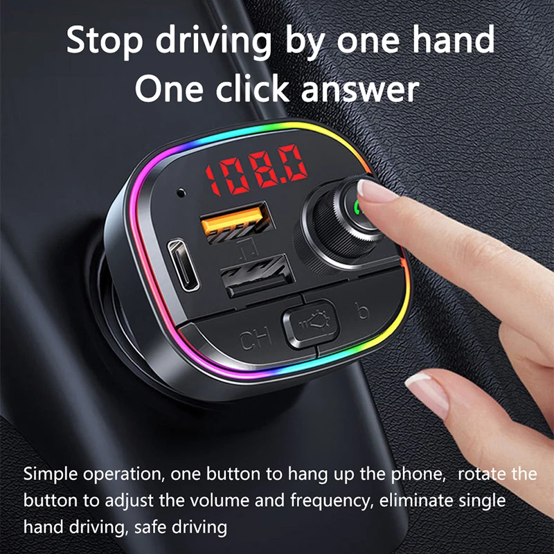 

Bluetooth FM Transmitter Hands Free Car Kit Colorful LED Backlit Car Charger 18W PD QC3.0 Dual USB Charger Adapter For Car