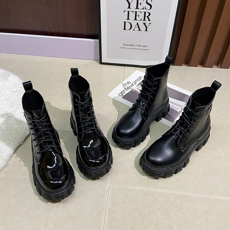 

Fashion Autumn And Winter Online Celebrity Street Shooting Muffin Primer Leather Booties Women's Metal Buckle With High Heels An