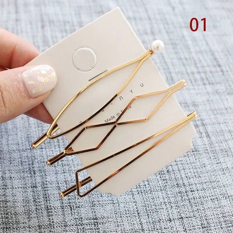 3Pcs/set Pearl Metal Gold Color Hair Clip baby Pin Barrette Hairband Hairpin Headdress for women girls Hair Accessories